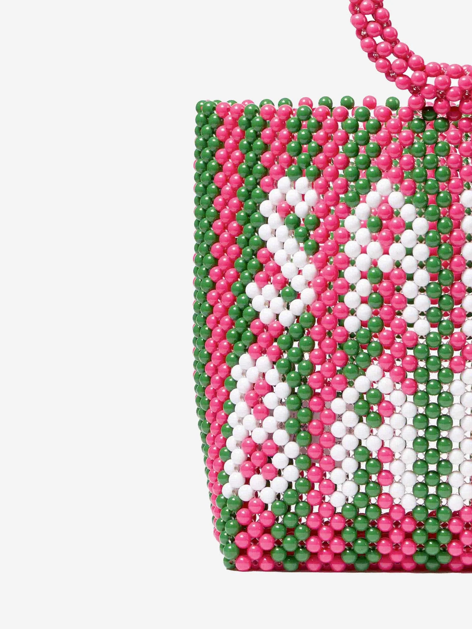 Roze en groene gestreepte kralenhandtas