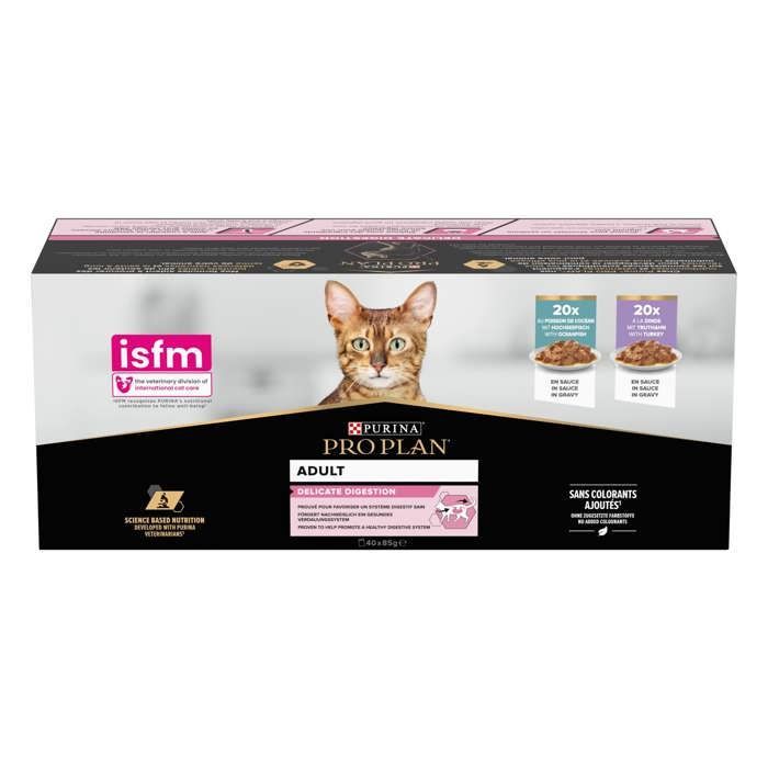 PRO PLAN Adulte Delicate Digestion Dinde Poisson Sauce 40x85g Pochons pour chat adulte