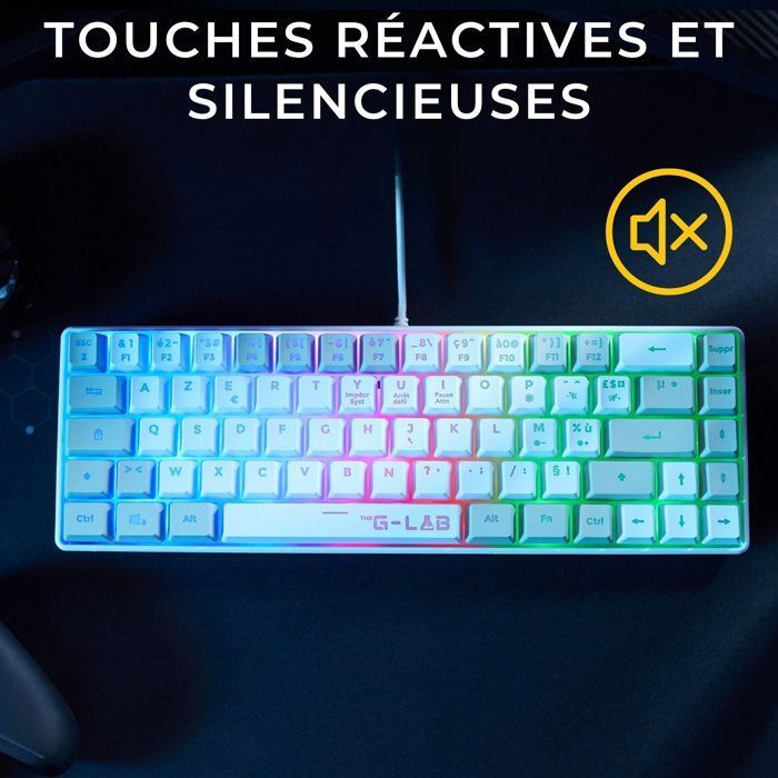 Wired Gaming Keyboard - THE G-LAB - KEYZ-HYDRO-WG/FR - 60% Compact Size - AZERTY - Backlit - Gray/White