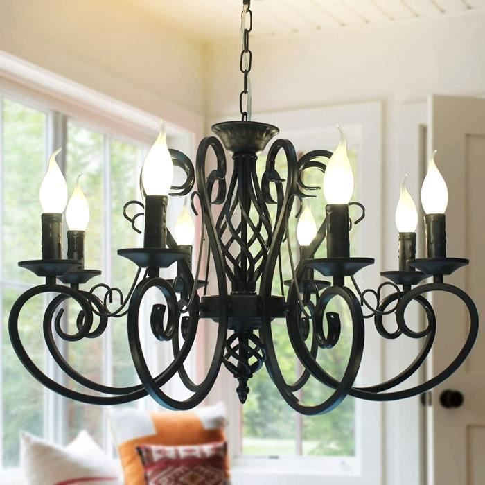 Lampadari Ganeed in stile francese, lampadario industriale vintage a 8 luci per isola cucina, in ferro nero, per stile rustico, attacco E14