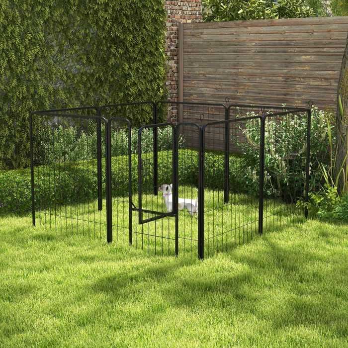 Parque de lujo PawHut - Estructura modular de acero con revestimiento epoxi y puerta con cerradura para perros, conejos y roedores - Acero - 80x100cm - Negro