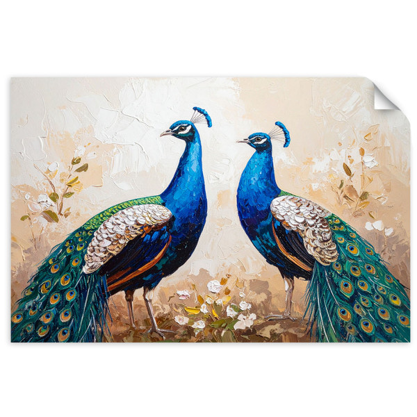 Plakat samoprzylepny do salonu Feeby Kolorowe Pawie Ptaki Natura 30x20