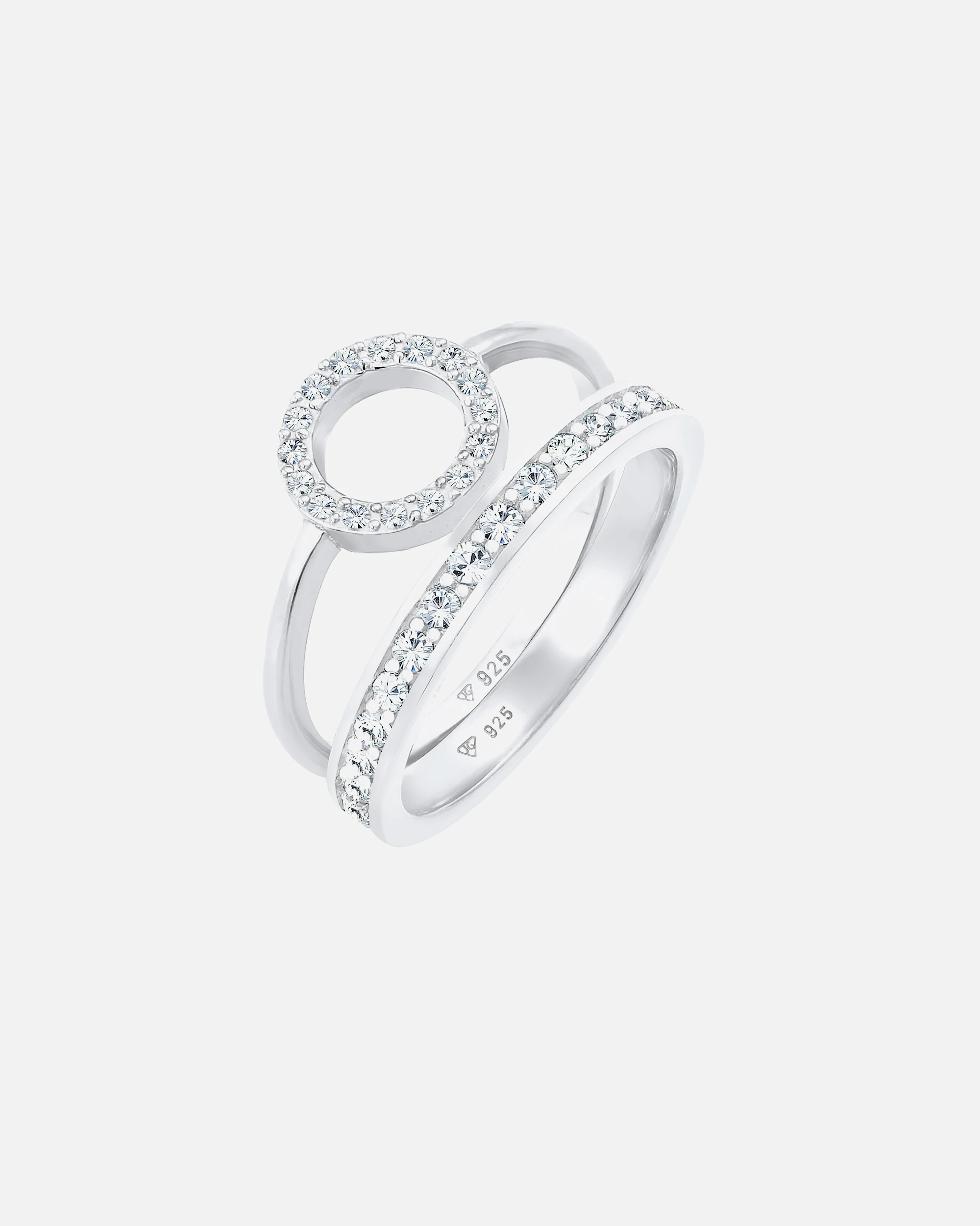 Elli PREMIUM Femmes Bague Duo Memorie Cercle Géo Intemporel avec cristaux en argent sterling 925