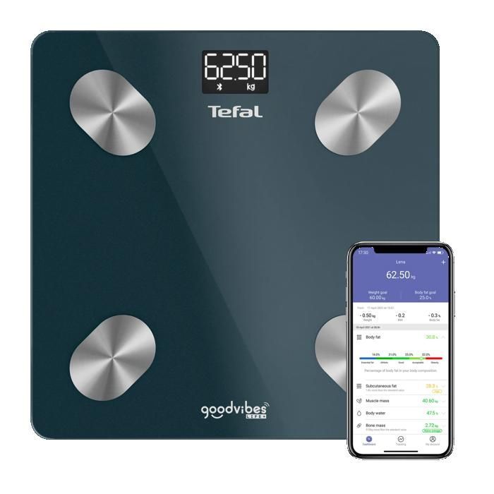 Tefal Connected Scale with 10 Body Composition Indicators, 180 kg Capacity, BM9620S1