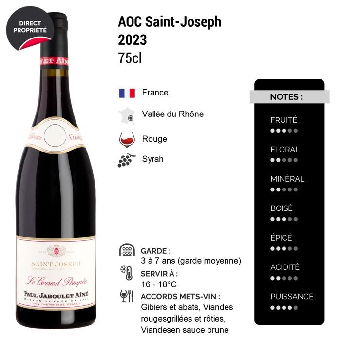 Paul Jaboulet Ainé Saint-Joseph Le Grand Pompée 2023 - Vinho Tinto do Vale do Ródano (3x75cl)