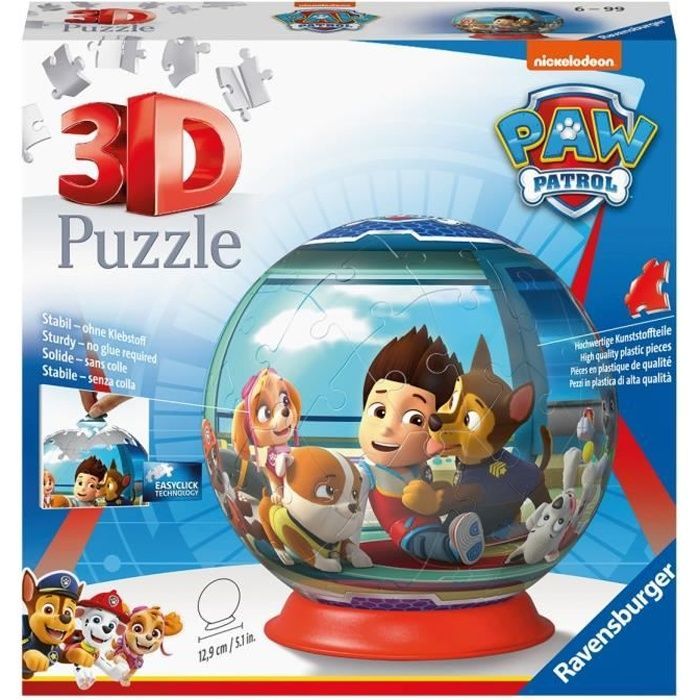 Rompecabezas 3D de bolas de Paw Patrol - Ravensburger - 72 piezas numeradas - Diámetro 13 cm