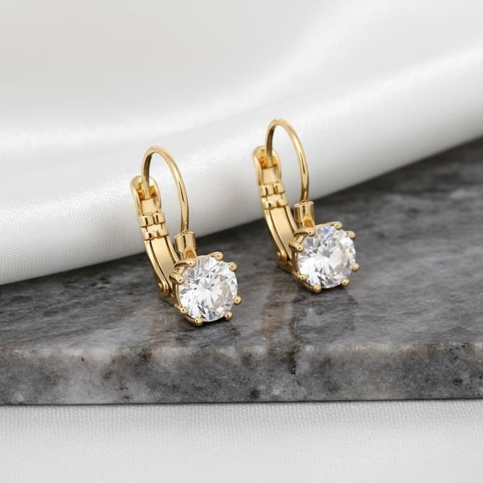 Pendientes - Estilo Sleeper - Circonita - Blanco - Chapado en oro amarillo de 18k - 18 mm - Para mujer