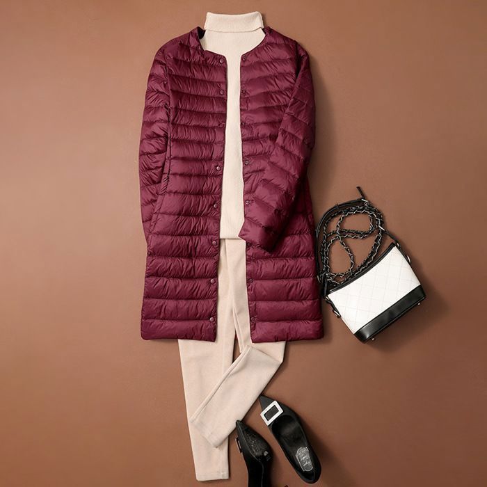 Jaqueta puffer feminina Funmoon de comprimento médio com capuz - Cor sólida - Ideal para o inverno
