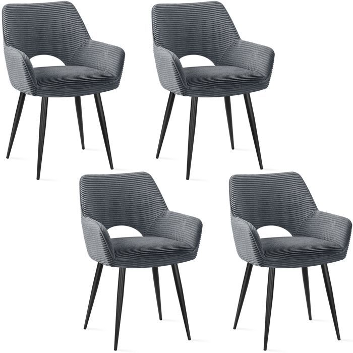 WAFTING Lot de 4 Chaises de Salle à Manger avec Accoudoirs, Rembourrées avec Dossier en Velours,Gris