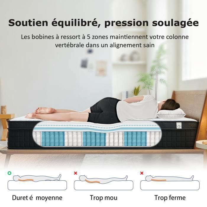 Materasso ibrido SUILONG 120x190 con molle insacchettate e memory foam, spessore 25 cm, 7 zone di comfort, rigido.