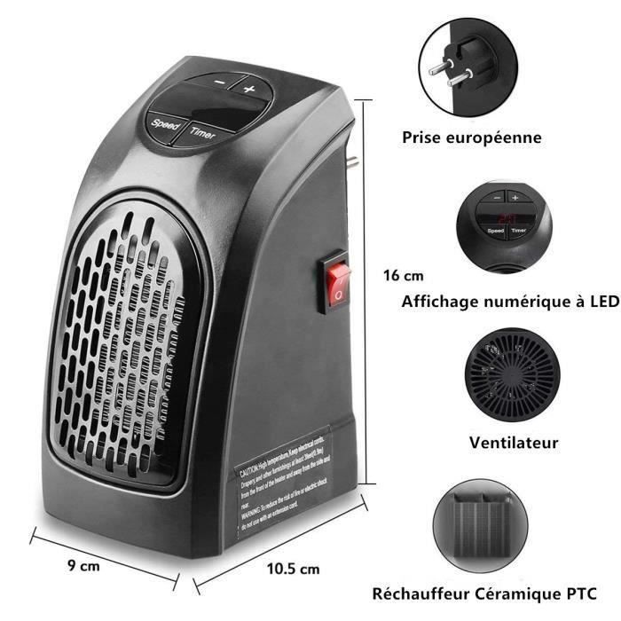 Aquecedor de ventilador - ROKOO - BD11374 - 400W - Temporizador de 12 horas - Visor digital LCD