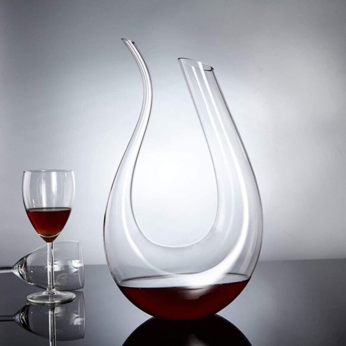 Decantador de vino de cristal soplado a mano de 1,5 L sin plomo - Diseño en forma de cisne - Fácil de verter sin goteos