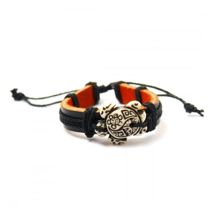Bracelet mixte - Tortue blanche Tribal Noir & Blanc