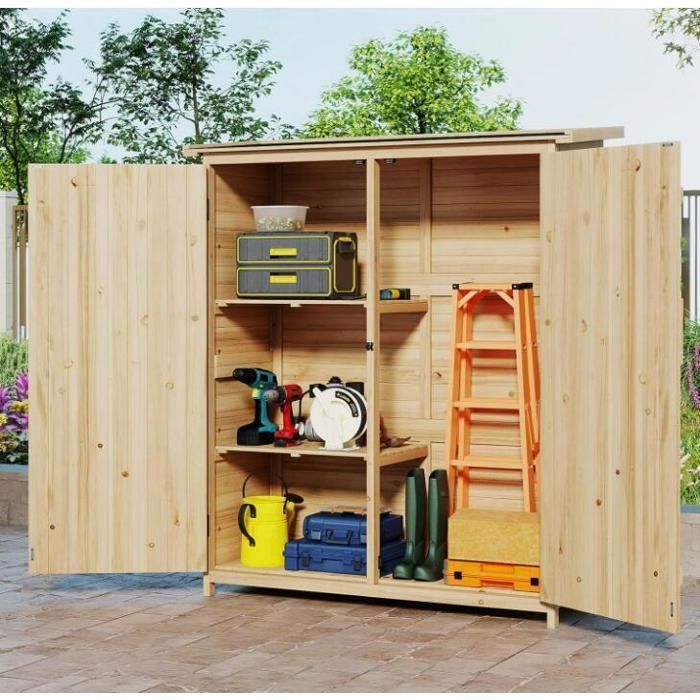 Caseta de jardín de madera maciza - RELAX4LIFE - Techo inclinado de asfalto - 140x50,5x163cm - Estante extraíble - Puerta doble con cerradura
