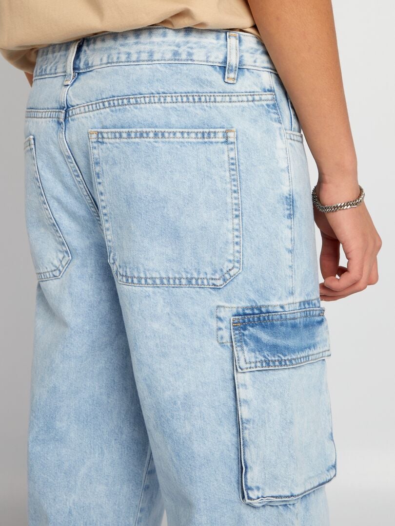 Calça jeans de pernas largas com bolsos - AZUL