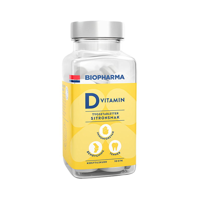 Biopharma D-vitamin 90 stk. Citron, tyggetabletter, Biopharma