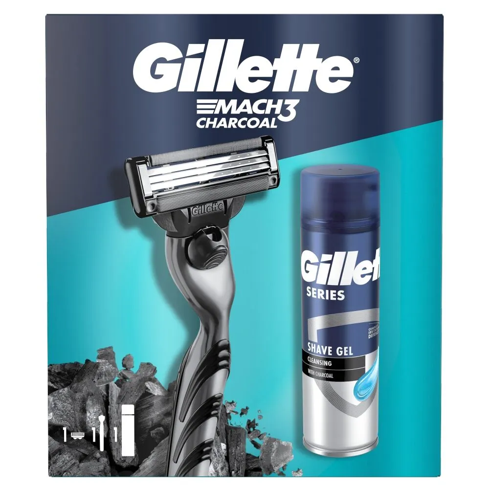 Gillette Zestaw Dla Mężczyzn Mach3 Charcoal maszynka mach3 +1 ostrze + żel