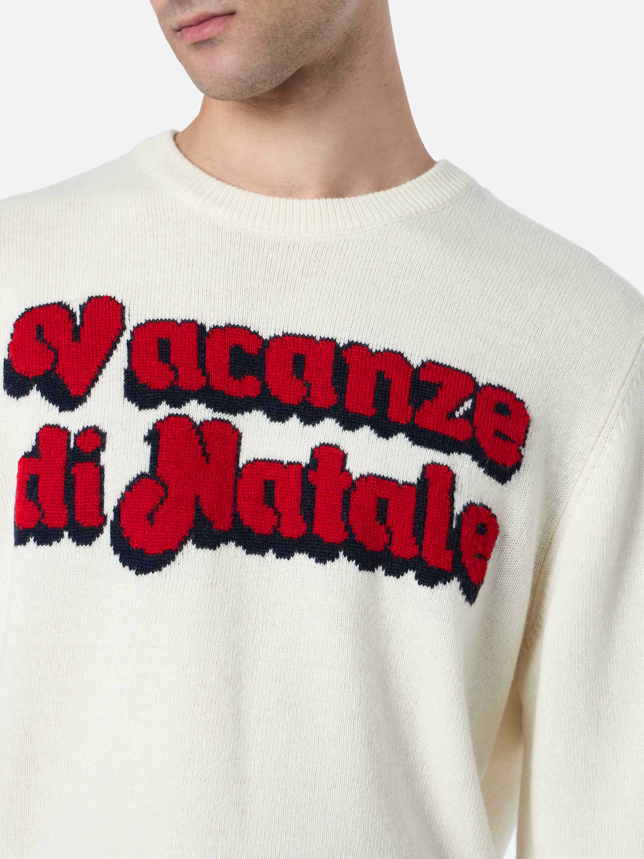 Heron White Crew-Neck Sweater – Ribbed Collar & Cuffs, Vacanze di Natale Jacquard Special Edition & St Barth Logo | MC2 Saint Barth