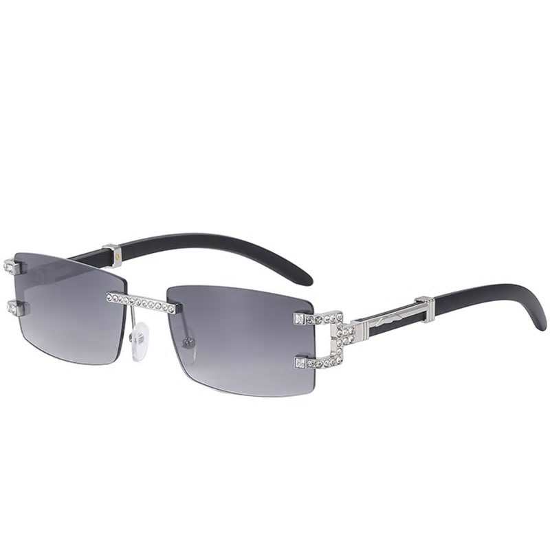 Modische, rahmenlose quadratische Sonnenbrille mit Diamantmuster für Damen und Herren, rechteckig, Vintage, rahmenlos, UV 400