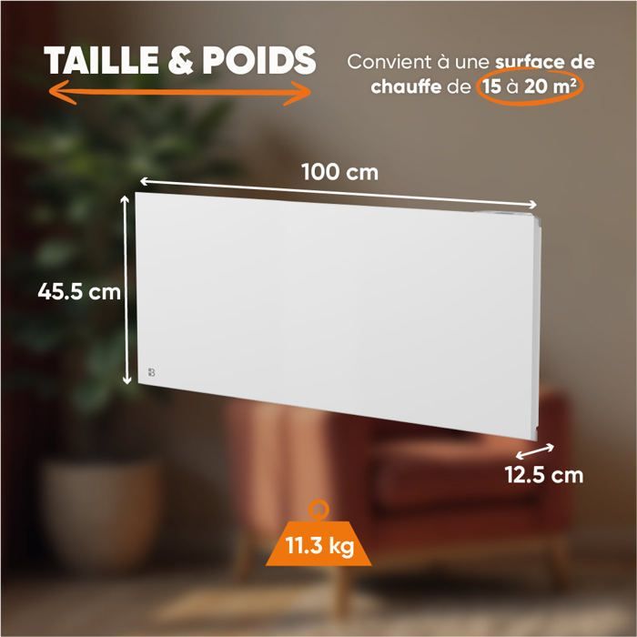 Radiatore elettrico fisso con inerzia a secco in ceramica e connessione WiFi - BETHERM - NESSA CONNECT 2000W - orizzontale bianco - NF