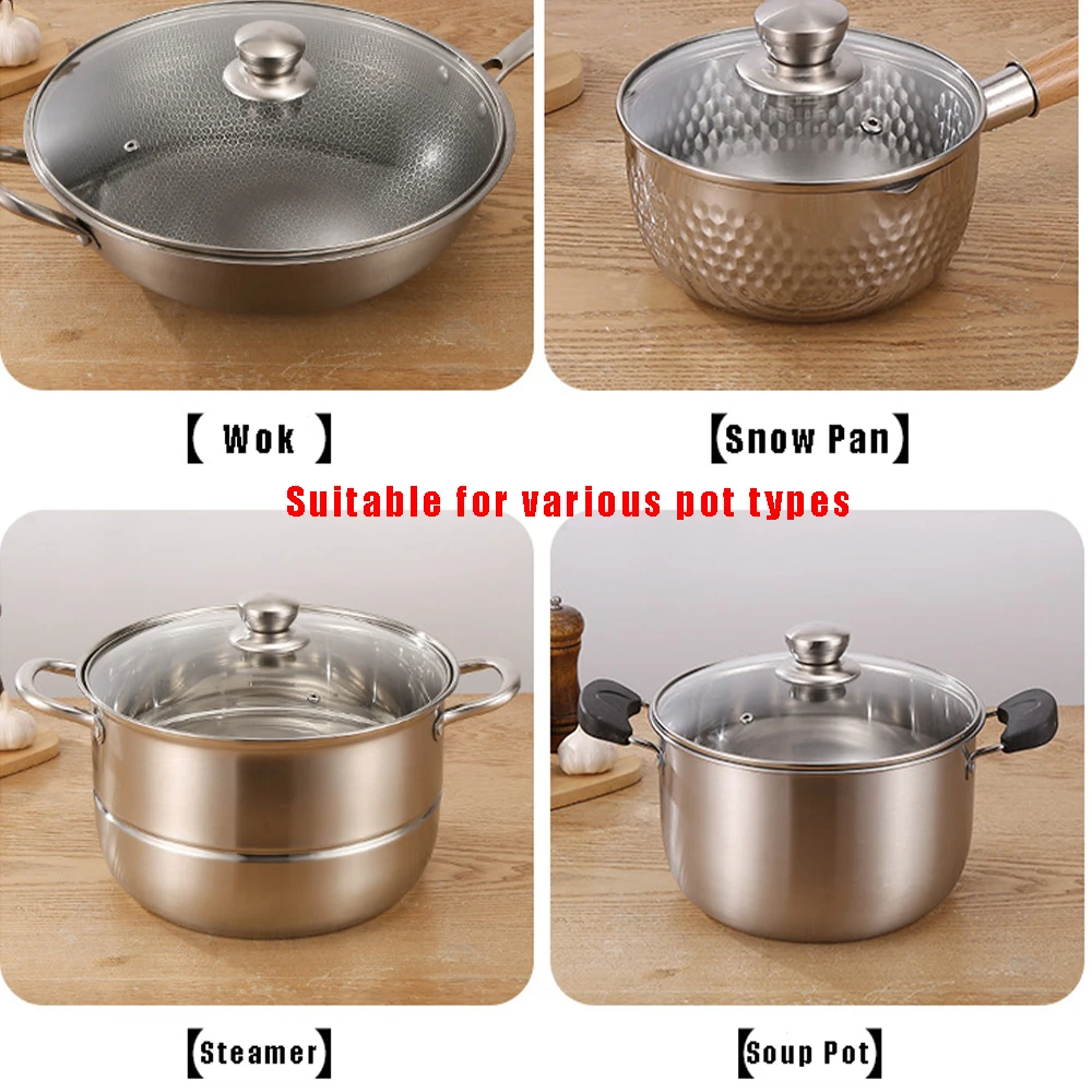 Couvercle de casserole en verre trempé, couvercle de poêle à rebord en acier inoxydable, couvercle rond en verre anti-éclaboussures et incassable pour poêle de cuisine polyvalente.