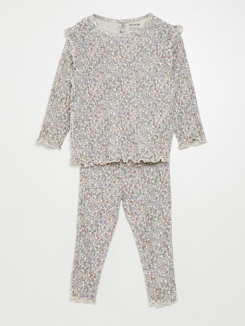 Pyjamassæt med flæser - 2 dele - HVID