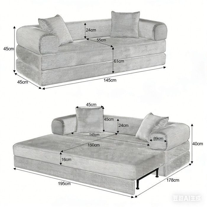 Sofá modular de 3 plazas sin estructura, sofá convertible multifuncional moderno, sofá pequeño de 3 plazas, sofá para sala de estar, color topo.