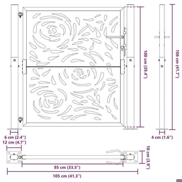 (SOLDE d'été) Portail de jardin/Porte d'Extérieure - JMS - noir 105x106 cm acier ,conception de flamme clôture1208