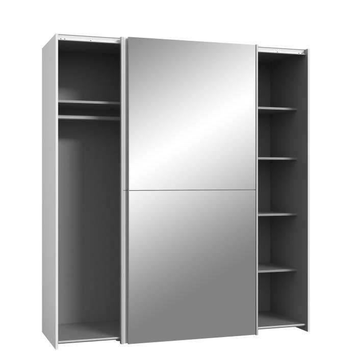Armario con 2 puertas correderas y espejo - Tablero de partículas - Blanco mate - Ancho 170,3 x Profundidad 61,2 x Alto 190,5 cm - ULOS