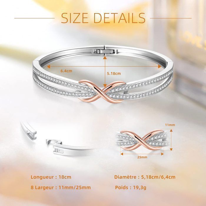 Bracelet Femme - Bracelet -Femme Infini -18cm -Avec des Cristaux-Or Rose-Cadeau Fête des Mères Anniversaire Femme Maman,Noël,mariage