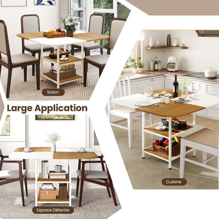 Tavolo da pranzo quadrato GIANTEX - Tavolo da cucina moderno - 2 ripiani a giorno - Gambe regolabili - Soggiorno, Ristorante - 120x120x77 cm