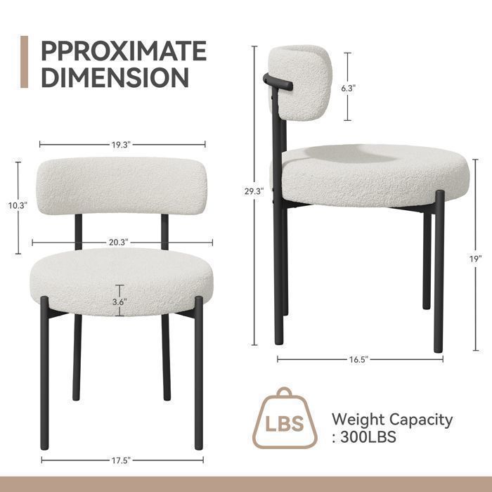 Juego de 2 sillas de comedor BatonY, sillas de cocina de tela Teddy, sillas acolchadas para comedor y sala de estar, color blanco.