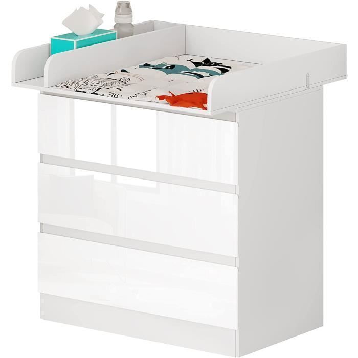 Cambiador/vestidor para bebé WOLTU con 3 cajones, mueble infantil fabricado en madera de ingeniería y MDF, blanco.