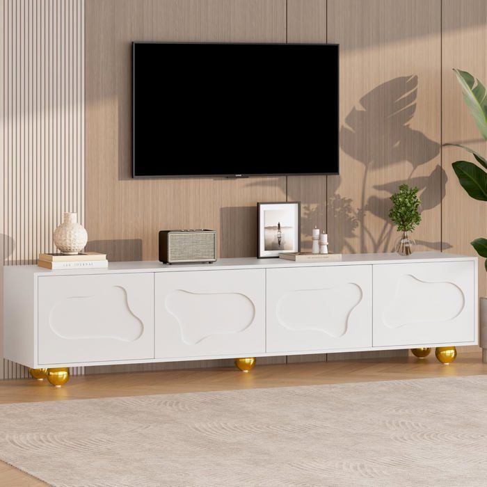 Meuble TV - LEMONBEST - 180 x 40 x 45 cm - 2 armoires 4 portes - Pour téléviseur jusqu'à 75