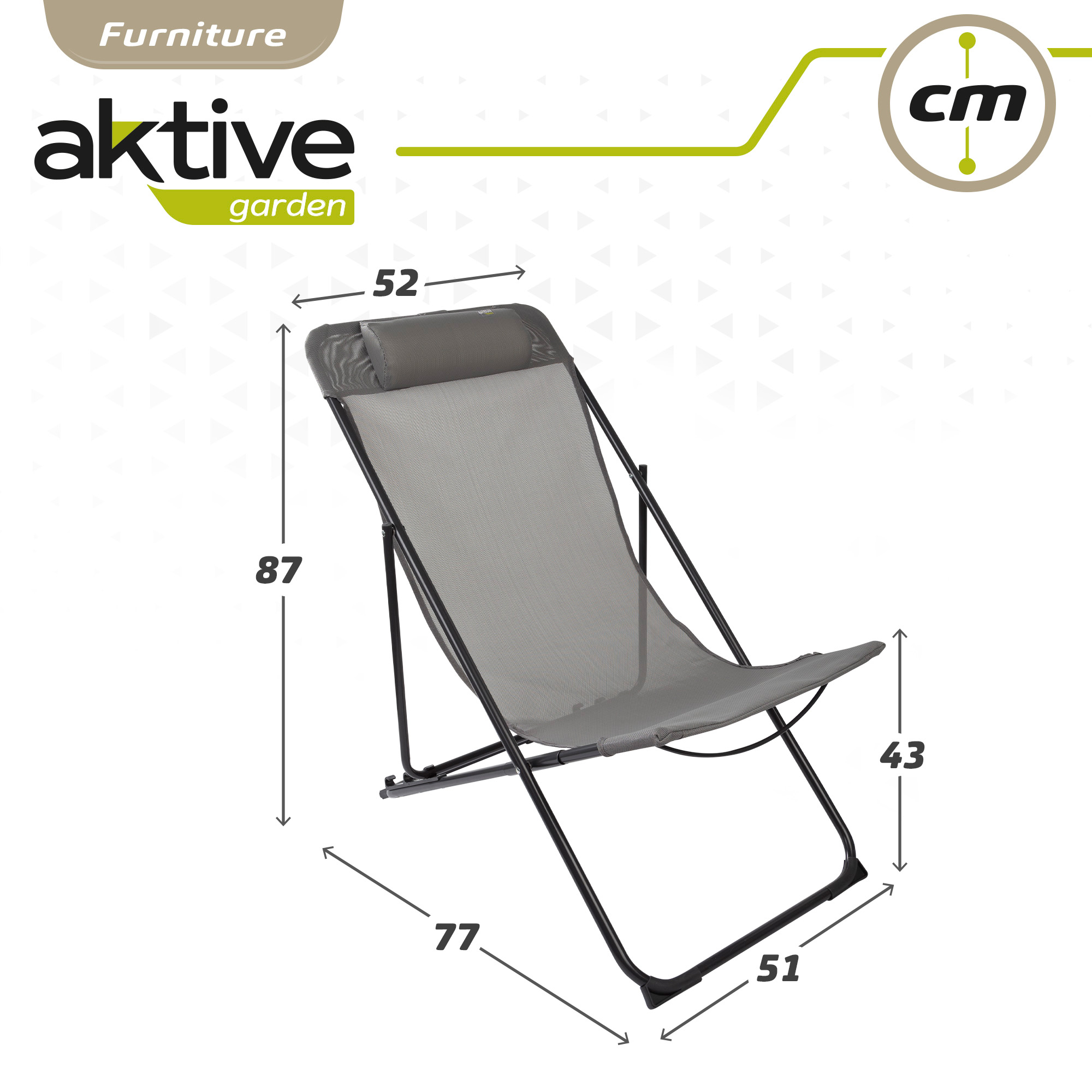 Aktive Folding Grey Sun Lounger Chair with Handle
