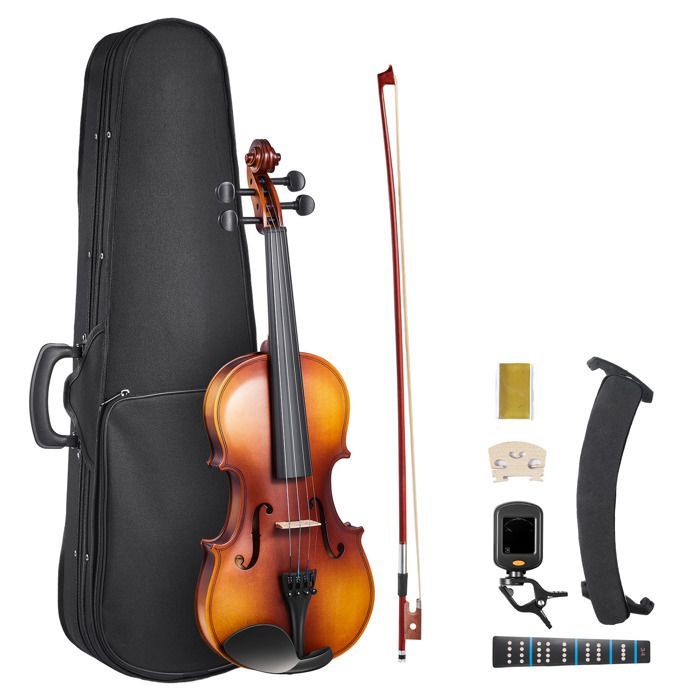 Violín de tamaño 3/4 - VEVOR - Kit para principiantes - con estuche, resina, arco, soporte para el hombro, puente, afinador y cuerdas de repuesto - Marrón