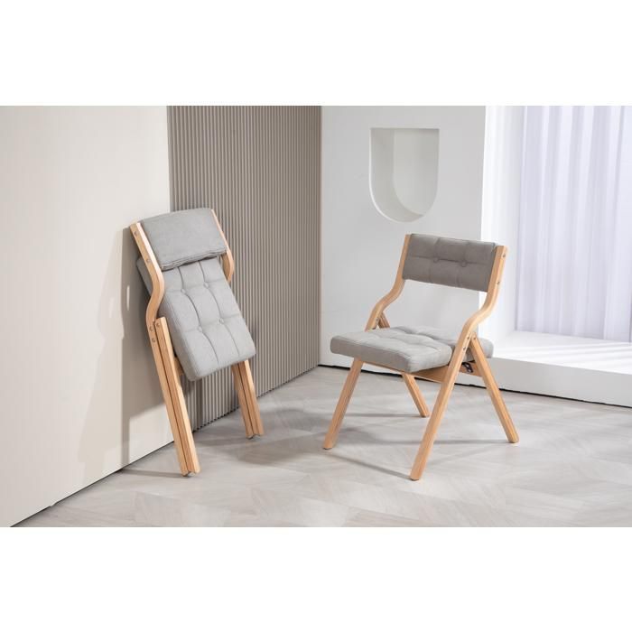 Set of 2 BELLEMAVE Folding Wooden Chairs - Upholstered Dining Chairs - No Assembly Required - For Home, Office, Parties - Grey