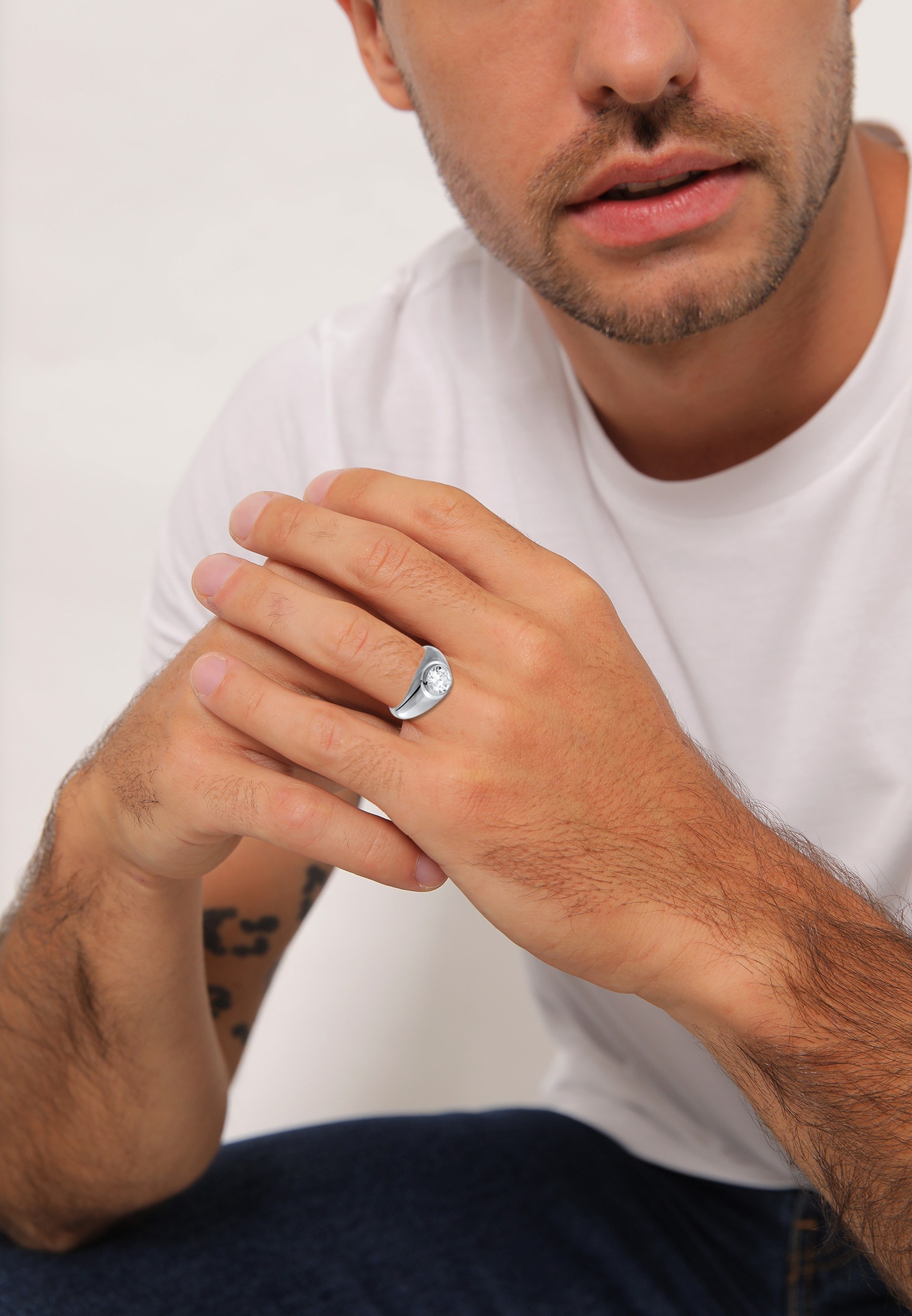 KUZZOI Kuzzoi Bague Hommes Unisexe Cristaux de zirconium Blanc Argent Sterling 925