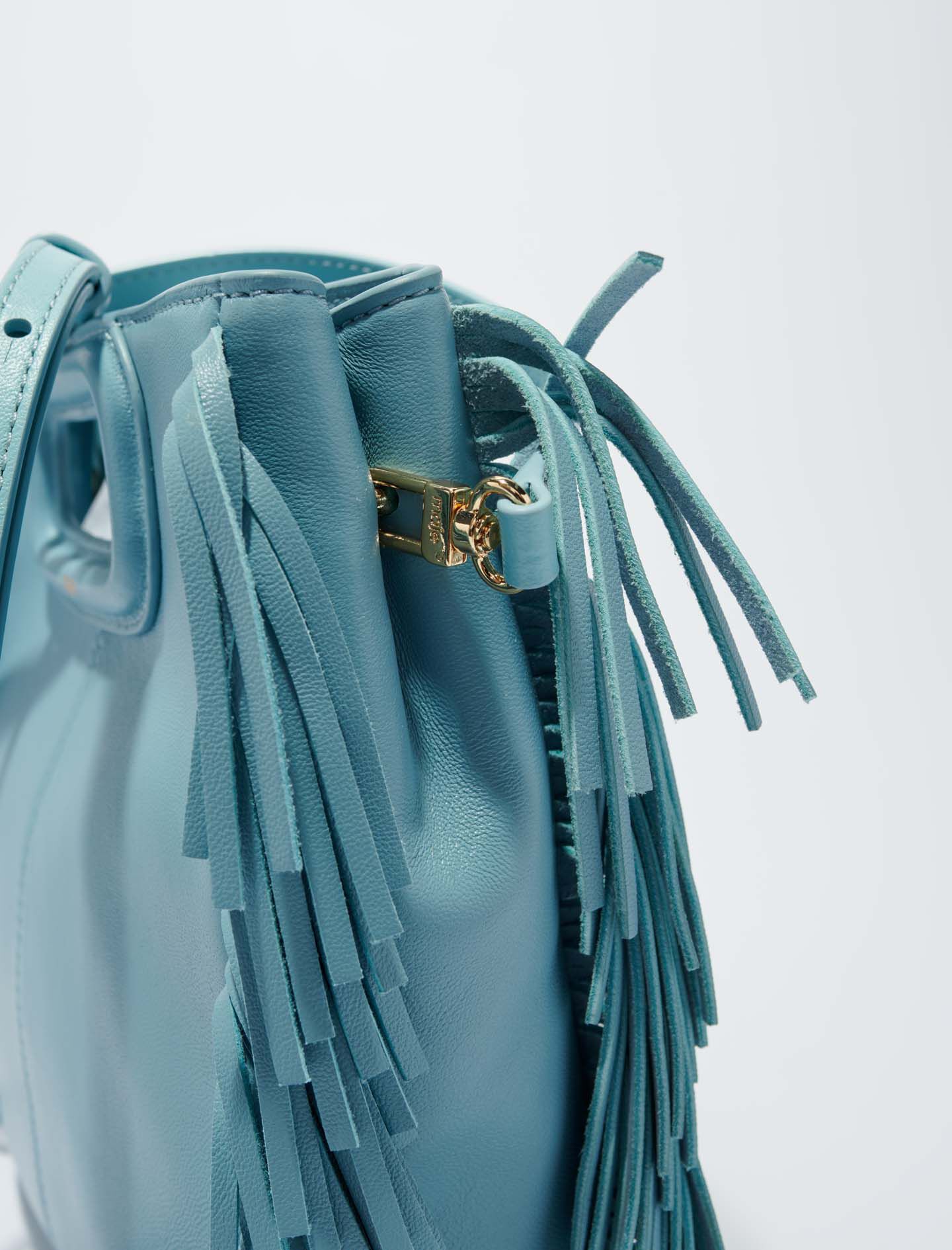 Tas in maat M met gladde leren franjes - Blauw/Grijs