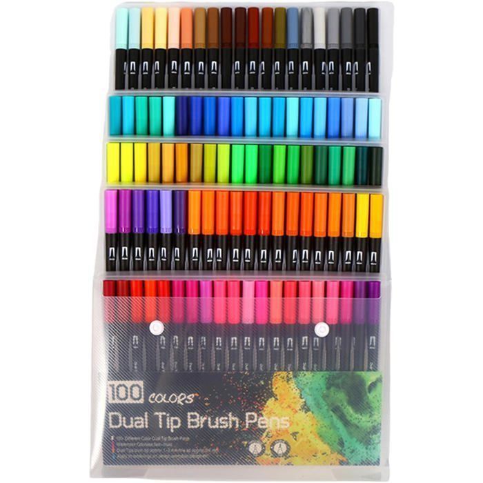 Pennarelli colorati, 100 colori, pennarelli ad acquerello con punta a pennello e pennarelli a punta fine per libri da colorare per adulti, disegno