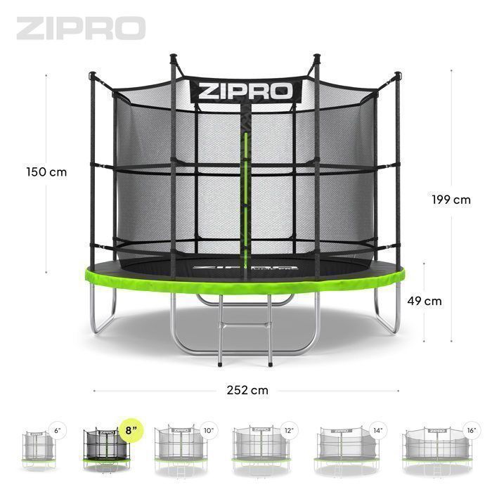 ZIPRO JumpPro IN Trampoline - 8ft (252 cm) - 150 kg Load Capacity - Quick Assembly - Enhanced Safety - Outdoor