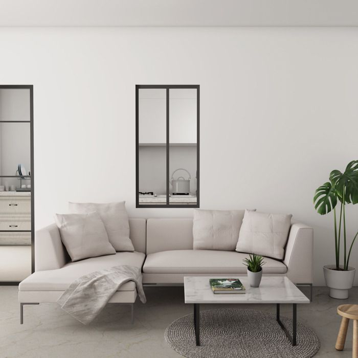 Schwarze Glastrennwand im Werkstattstil, 63 x 108 cm – Aluminium, 4 mm Sicherheitsglas – 2 Scheiben – AICA
