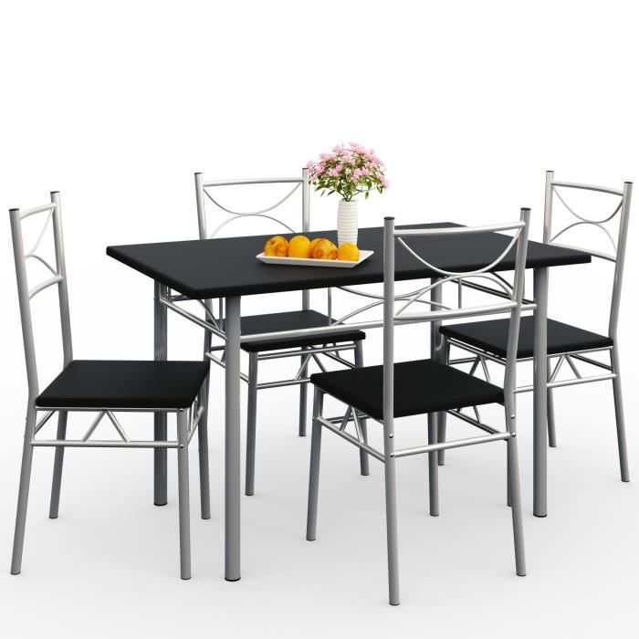 Paul 5-Piece Black Dining Set: 1 Table, 4 Chairs, MDF, Lacquered Metal Frame. Elegant Design.
