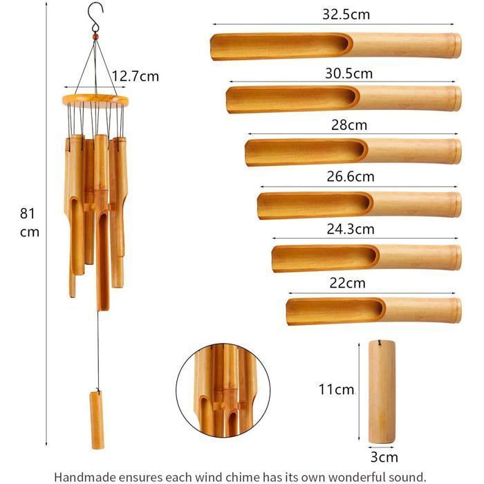 81cm Natural Bamboo Wind Chime - Garden, Patio, Indoor/Outdoor Decoration - Zen and Soothing Design