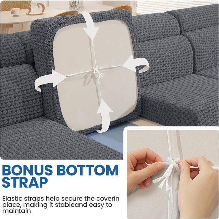 Housse Assise Canapé Extensible,Housse De Siège De Canapé d'angle,Universelle Housse Coussin Canape,(Chaise Longue,Gris Clair)
