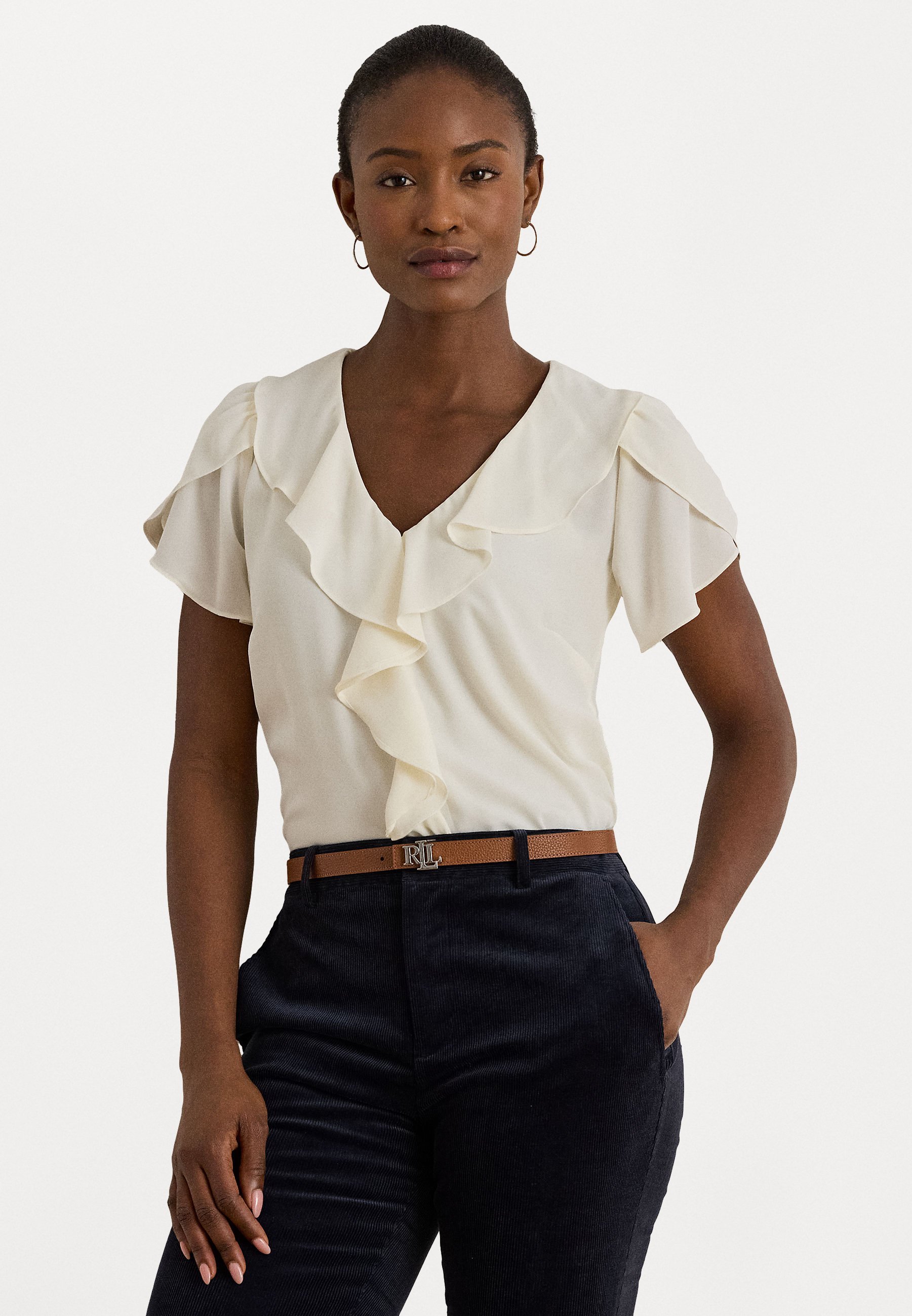 Lauren Ralph Lauren blouse met ruches van georgette - Blouse - mascarponecrème