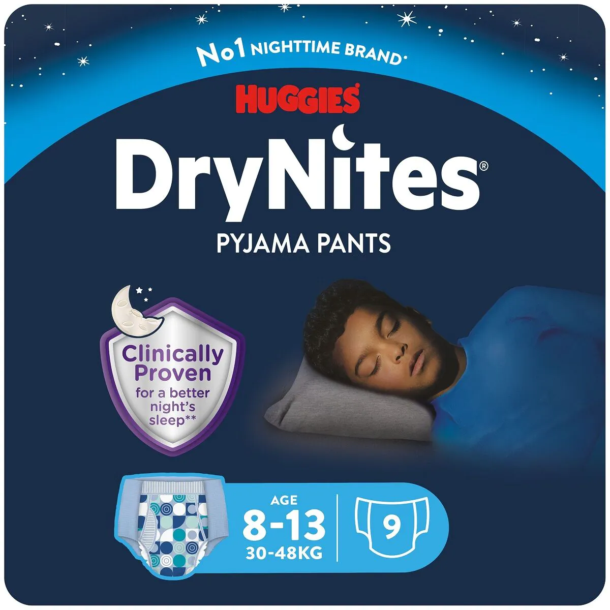 Huggies Dry Nites Boys (8-13 l) - superchłonne majteczki na noc 9 szt.