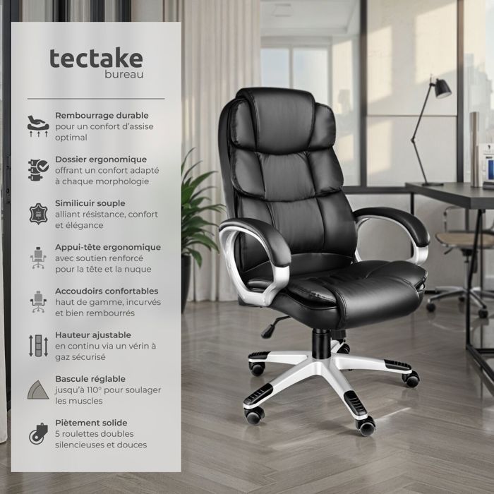 Office chair - TECTAKE - JONAS executive chair with padded armrests and adjustable rocking function - Black