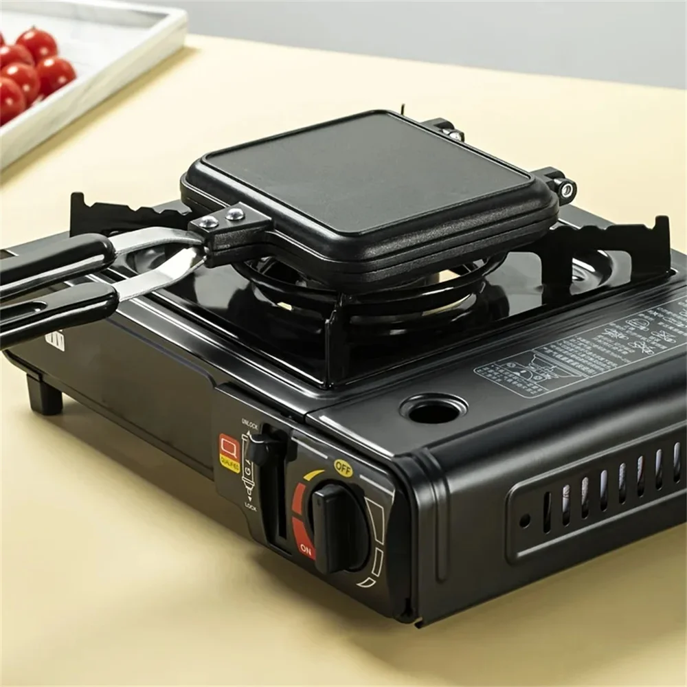 Poêle à frire double face antiadhésive, appareil à sandwichs grillés, poêle à griller réversible résistante à la chaleur avec poignée, ustensiles de barbecue pour le camping et les activités de plein air.