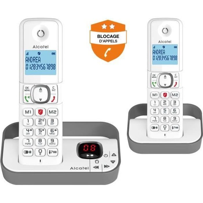 Teléfono fijo inalámbrico - ALCATEL - F860 Voice Duo gris - Bloqueo de llamadas no deseadas